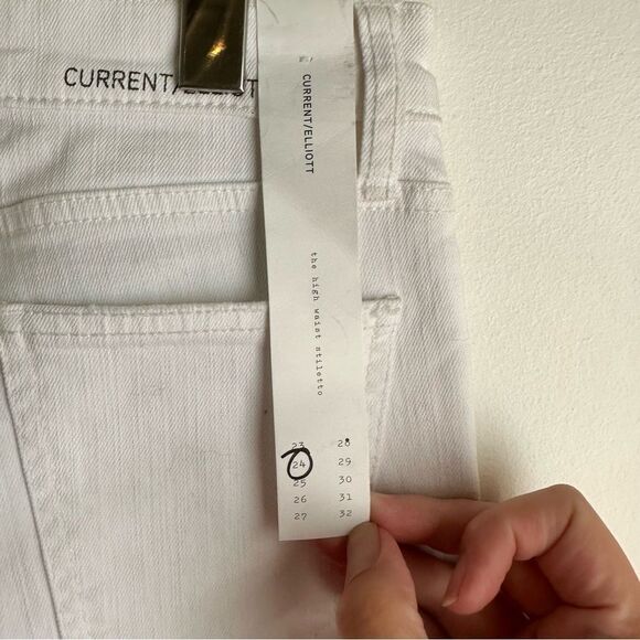 Current / Elliott The High Waist Stiletto White Distressed Jeans Size 24 - Picture 6 of 7